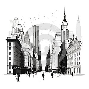 Street view of New York modern Artwork, New York in gray , American city, illustration New York