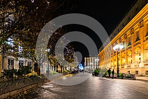 Street view at night in Bordeaux city, France.