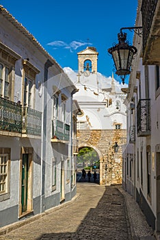Street view of old downtown Faro - Capital of Algarve - Portugal