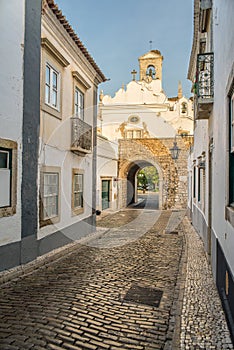 Street view of old downtown Faro - Capital of Algarve - Portugal