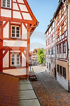 Street view with old houses in Nurnberg, Germany