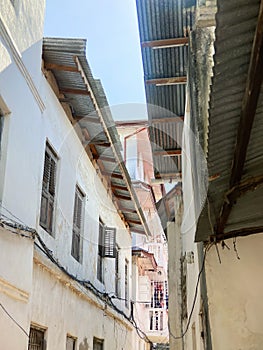 Street view in the old town in Stone Town, Zanzibar. Recreation and tourism concept