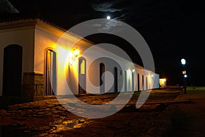 Street view of Paraty at night.