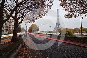 Street view of Paris at dusk