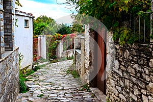 Street view at Portaria village of Pelion, Greece