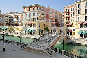 Street view in Qanat Quartier in Doha, Qatar.