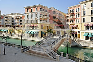 Street view in Qanat Quartier in Doha, Qatar. photo