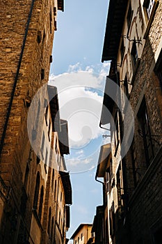 Street view of the roof tops in narrow street in Florence