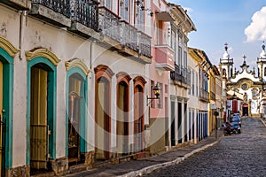 Street view of Sao Joao del Rei colonial buildings - Sao Joao Del Rei, Minas Gerais, Brazil photo