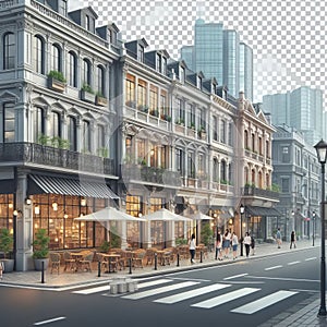 Street view with shops and cafes on a transparent background,ph