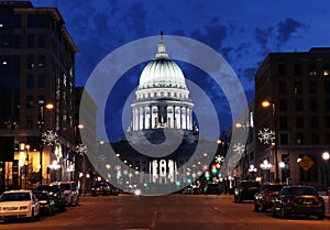 Street view with State capitol building.