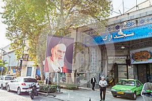 Street view of Terhan with Arg Mosque and Supreme Leader of Ayatollah Ruhollah Khomeini