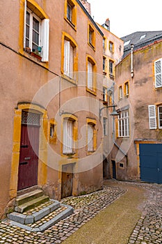 Street view and typical french buildings in Metz, France