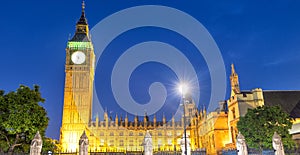 Street view of Westminster Palace at night in London - UK