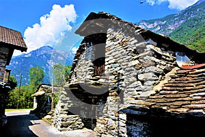 Street in the village of Frasco, Valle Verzasca, Switzerland