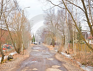 Street in the village of Petro-Slavyanka in early spring.