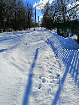 street in the village in winter