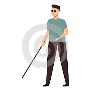 Street walk blind boy icon cartoon vector. Cane road