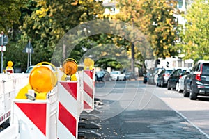 Street warning lamp on construction site