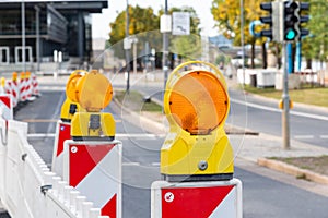 Street warning lamp on construction site