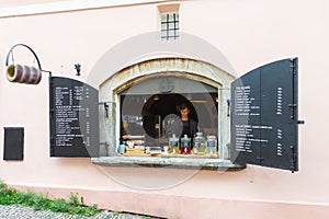 Street window cafe in Prague