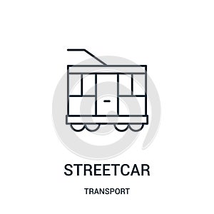 streetcar icon vector from transport collection. Thin line streetcar outline icon vector illustration