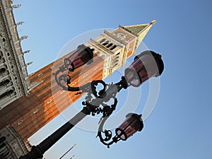 Streetlamp and building tower