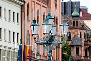 Streetlamp in front of historic buildings in Wiesbaden