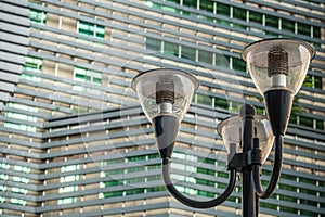 Streetlamp and highrise buildings in Chongqing city