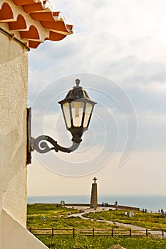 Streetlamp and a view of Cabo da Roca (Cape Roca)