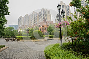 Streetlamp in warm spring morning