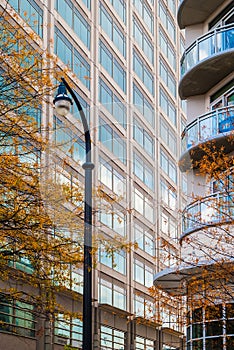 Streetlight on the background of skyscrapers