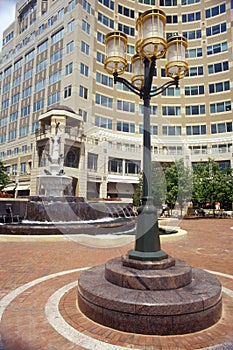 Streetlights in front of Reston, VA town center, a planned community photo