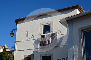 Streets of Almada. Portugal. Old town winndows.