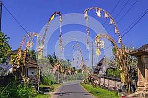 Streets in Bali with Penjor Poles for the Galungan Celebration