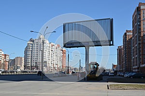 the streets of the big city and a large advertising Billboard. copy space in the Billboard