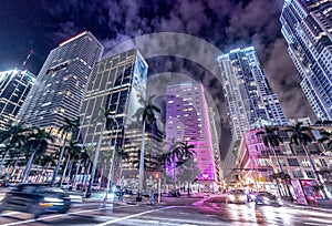 Streets and Buildings of Downtown Miami at night photo