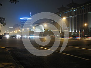 Streets of China, Beijing at night. avenue Tian An-Men