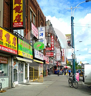 Streets of Chinatown in Toronto, Ontario, Canada.