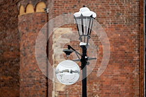 Streets decorated with mirror balls or disco balls for a Christmas event, closeup