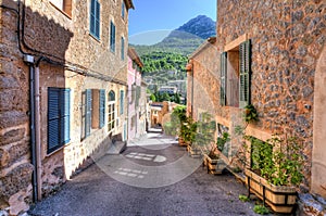 Streets of Deia, small village in the mountains, Mallorca, Spain