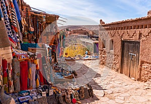 Streets in The fortified town of Ait ben Haddou near Ouarzazate on the edge of the sahara desert in Morocco. Atlas
