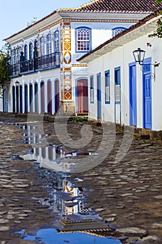 Streets and houses of historical center in Paraty Rio de Janeiro, Brazil. Sunny day in Paraty. Paraty is colonil city listed