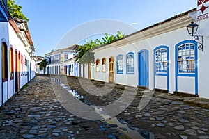 Streets and houses of historical center in Paraty Rio de Janeiro, Brazil. Sunny day in Paraty. Paraty is colonil city listed