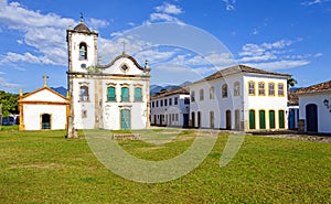 Streets and houses of historical center in Paraty Rio de Janeiro, Brazil. Sunny day in Paraty. Paraty is colonil city listed