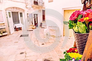 Streets with houses with whitewashed walls of the typical Italian city of Locorotondo