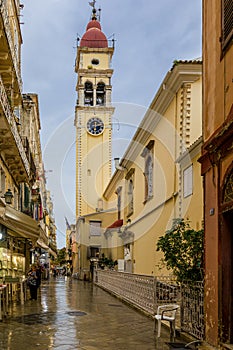 In the streets of Kerkira, the capital of Corfu, Greece