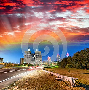 Streets of Mobile after sunset, Alabama