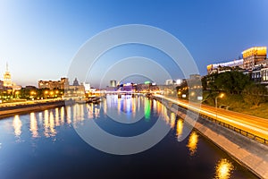 Streets of Moscow in the heart of the famous places of the city at night