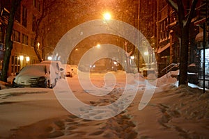 Streets of New York during snow blizzard